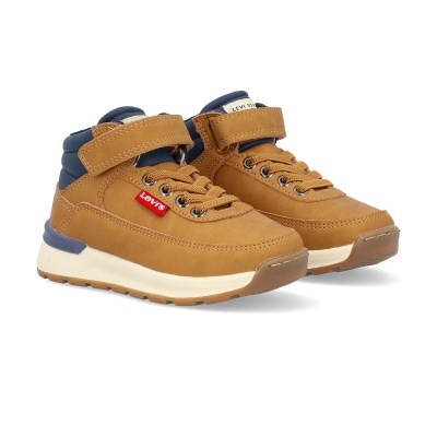 Sapatilhas altas castanhas e bege LEVIS com detalhes azul escuro e fecho de velcro