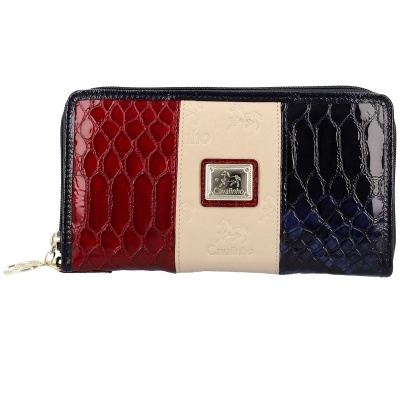 Carteira retangular bicolor com textura pele de crocodilo e placa metálica Cavalinho