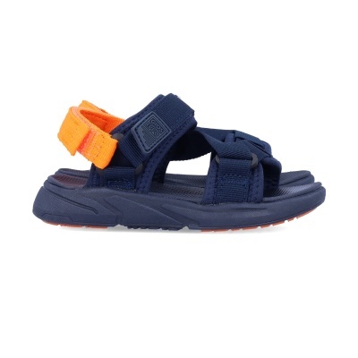 Sandália desportiva azul escuro com fecho de velcro laranja