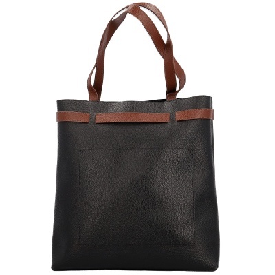 Saco tote preto com alças castanhas de couro sintético