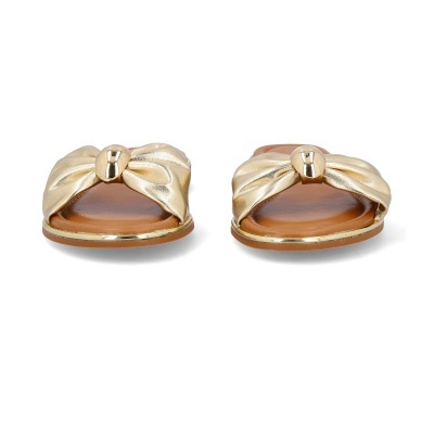 Chinelos dourados femininos com nó metálico