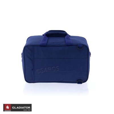 Mala azul escura da marca Gladiator com alças superiores e logótipo