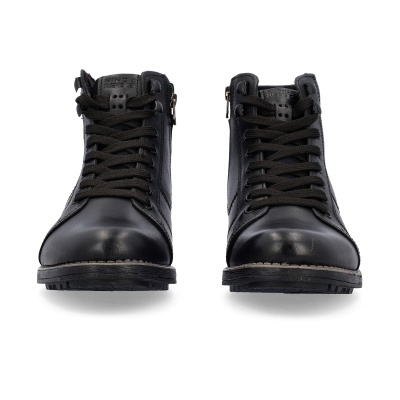 Botas pretas de couro com atacadores e zíper lateral