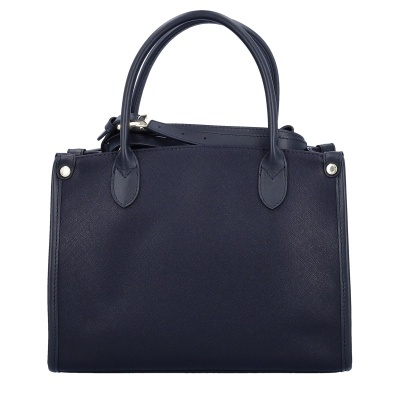 Mala de mão azul escuro em pele com alças e tachas prateadas