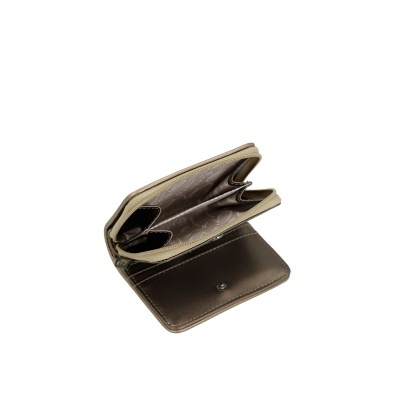 Carteira feminina castanha aberta com bolsos e fecho