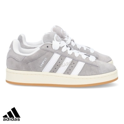 Sapatilhas Adidas Campus cinzento claro com riscas brancas e sola creme