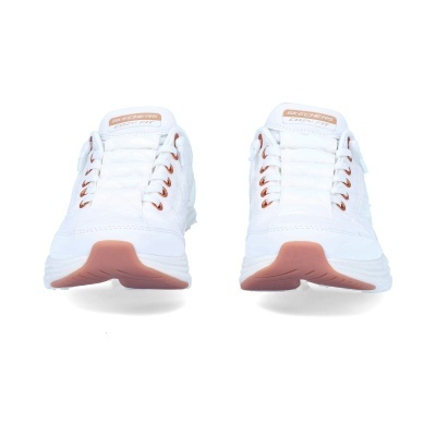 Sapatilhas brancas com detalhes castanhos claros e sola de borracha