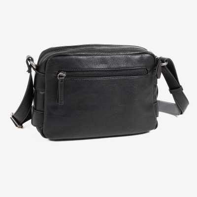 Mala tiracolo preta em pele sintética com fecho de correr frontal