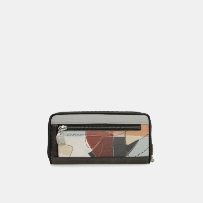 Carteira retangular com padrão abstrato e fechos de correr