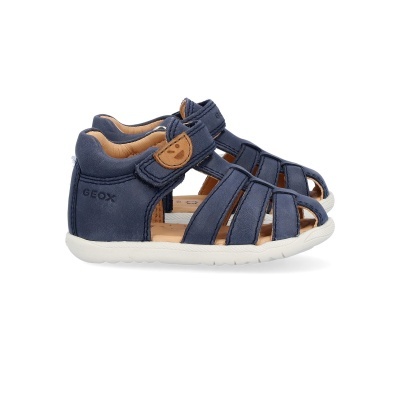 Sandálias azuis de criança com fecho de velcro e sola branca