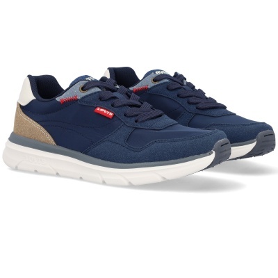 Par de sapatilhas desportivas azuis Levis com sola branca e detalhes em bege