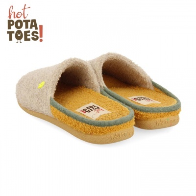 Chinelos Hot Potatoes cinza com interior castanho e bordas verdes