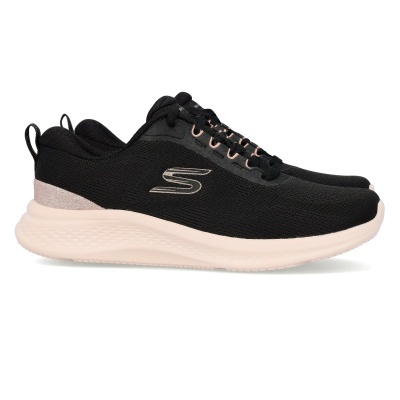 Sapatilhas pretas com sola branca e detalhes rosa