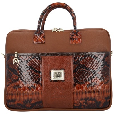 Mala feminina castanho claro com padrão imitação pele de cobra castanho escuro