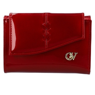 Carteira vermelha de verniz com fecho e detalhe metálico