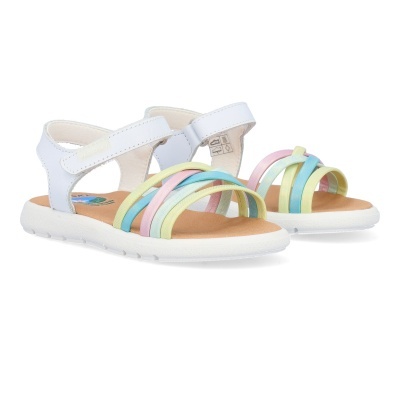 Sandálias infantis PABLOSKY brancas com tiras multicolor pastel