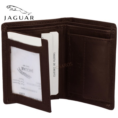 Carteira de couro castanho Jaguar com compartimentos para cartões