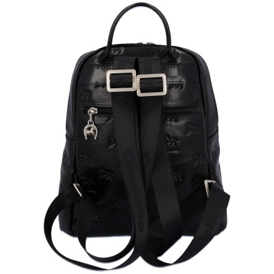 Mochila preta vista de trás com alças ajustáveis e fecho metálico