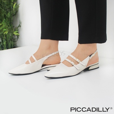 Sapatos femininos brancos rasos com tiras e fivela Piccadilly