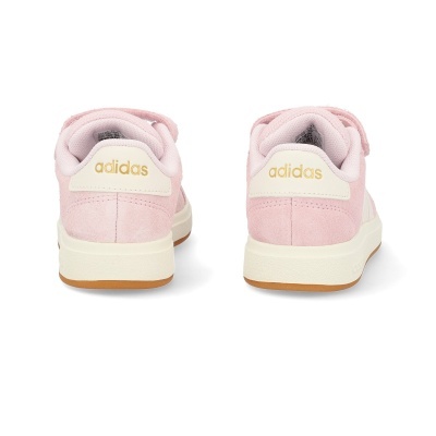 Ténis infantis Adidas cor de rosa vistos de trás