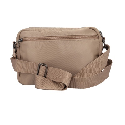 Mala de ombro pequena bege com fecho de correr e alça ajustável