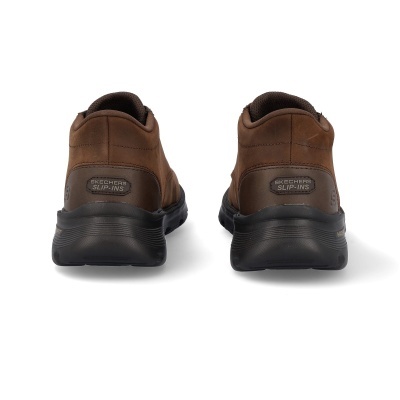 Calçado masculino Skechers Slip-Ins castanho visto por trás