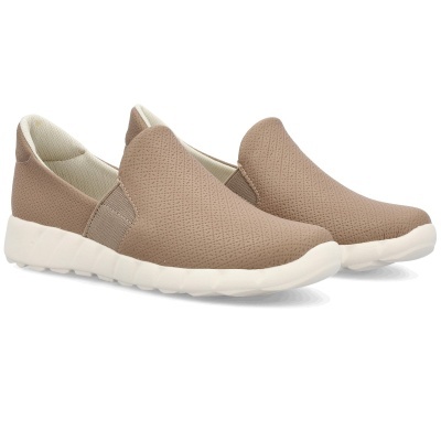 Sapatilhas slip-on bege com sola branca e textura perfurada