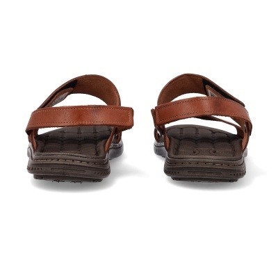 Sandálias masculinas castanhas com tiras de couro sintético e sola preta