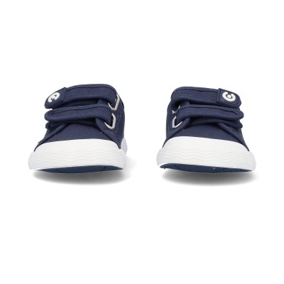 Sapatilhas infantis azuis com sola branca e velcro