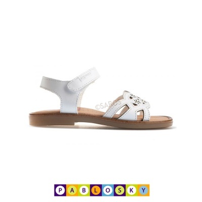 Sandália infantil branca Pablosky com fecho de velcro e padrão decorativo