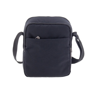 Mala pequena de ombro preta em tecido com bolso frontal