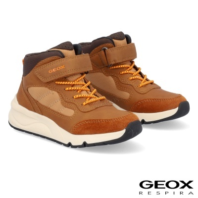 Sapatilhas desportivas castanhas Geox com atacadores amarelos e velcro