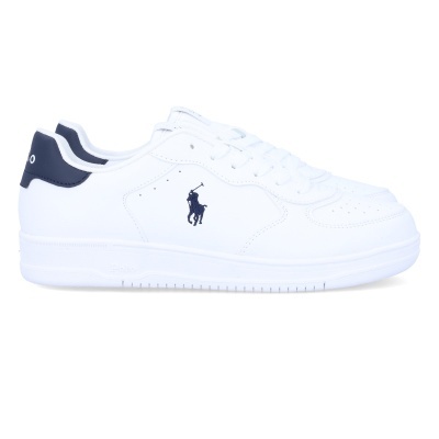 ténis de desporto brancos com detalhes azuis e logótipo Ralph Lauren