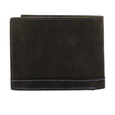 Carteira masculina castanho escuro com costura azul claro