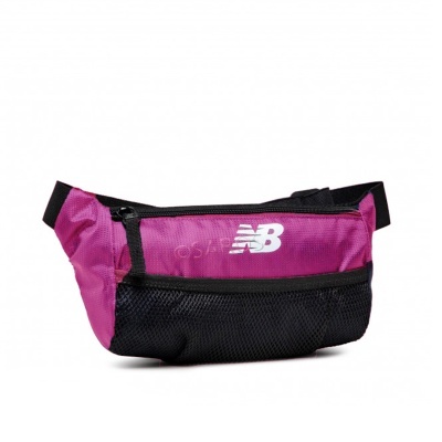 Bolsa de cintura rosa e preta com logótipo NB branco
