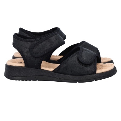 Sandálias pretas com velcro e palmilha bege