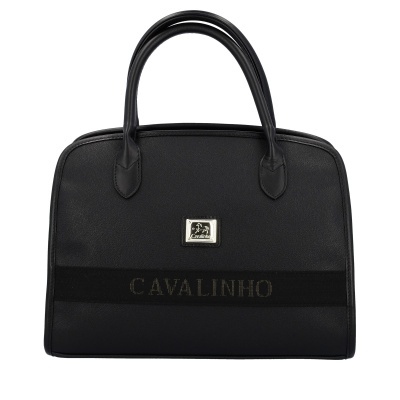 Saco de mão preto Cavalinho com alças duplas e placa metálica