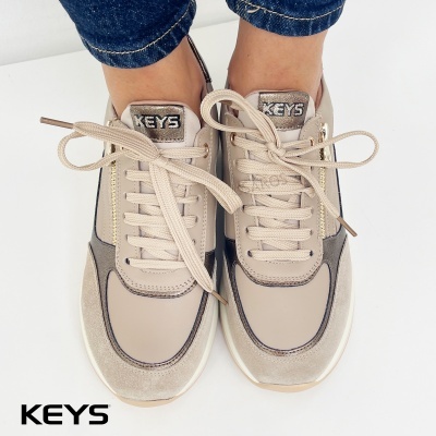 Ténis bege e creme KEYS com atacadores beges