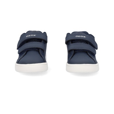 Sapatilhas de criança azul escuro com fecho de velcro duplo e sola branca, marca GEOX