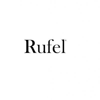 Logotipo 'Rufel' preto em fundo branco