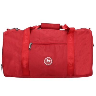 Mala de viagem vermelha com alças e bolso frontal