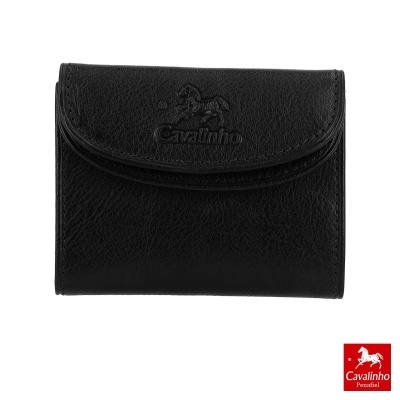 Carteira preta de pele com logotipo Cavalinho
