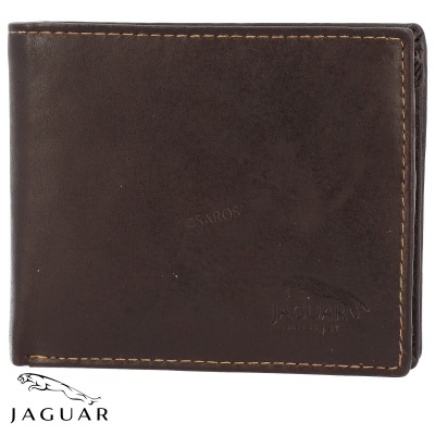 Carteira castanha escura de pele com logo Jaguar embutido