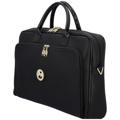 Mala preta com pegas duplas e fechos dourados