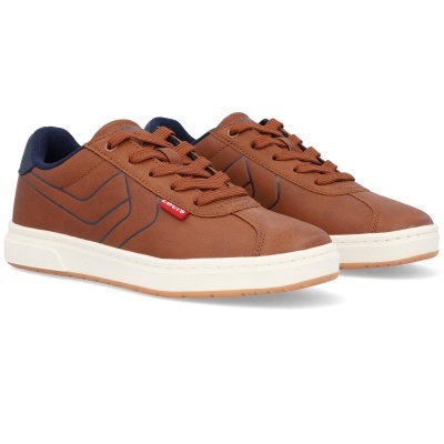 Sapatilhas castanhas Levi's com sola branca e interior azul escuro