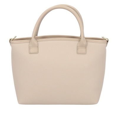 Bolsa de mão nude com textura granulada e alças duplas.