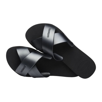 Chinelos pretos Havaianas com tiras cruzadas brilhantes