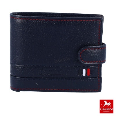 Carteira masculina preta em couro com costura vermelha e fecho aba