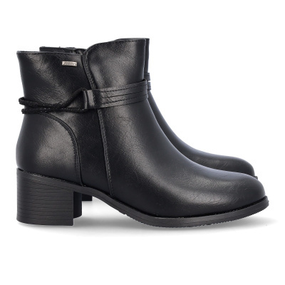 Botas de pele sintética preta com salto médio e tira decorativa