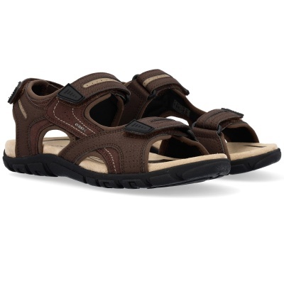 Sandálias desportivas castanhas com tiras em velcro e sola preta